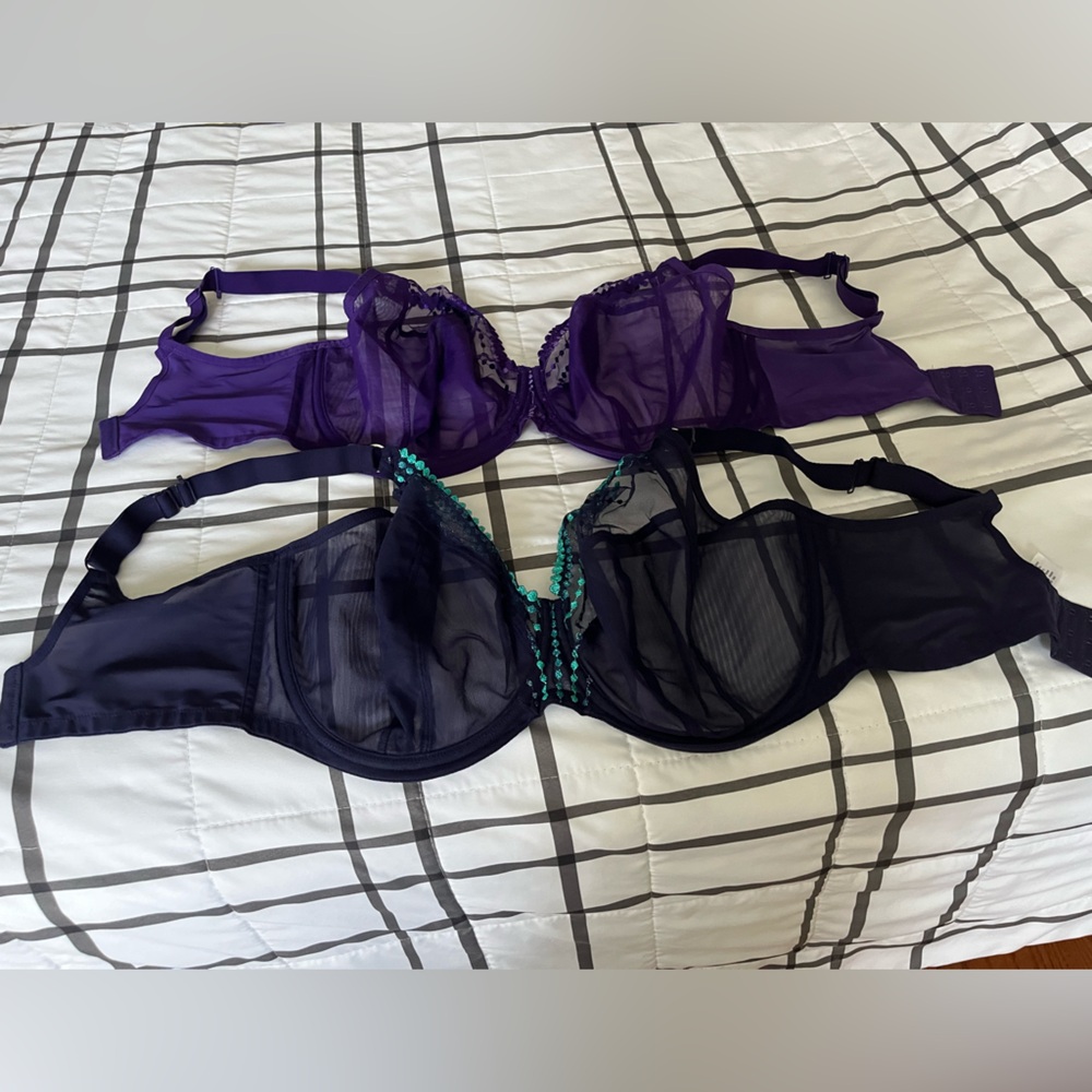 2 EUC Elomi Matilda Full Figure Underwire Plunge Bras, 36 L - US Cup Size